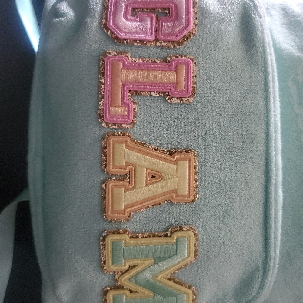 STONEY CLOVER LANE X TARGET COLLABORATION BACKPACK WITH CUSTOM PATCHES.